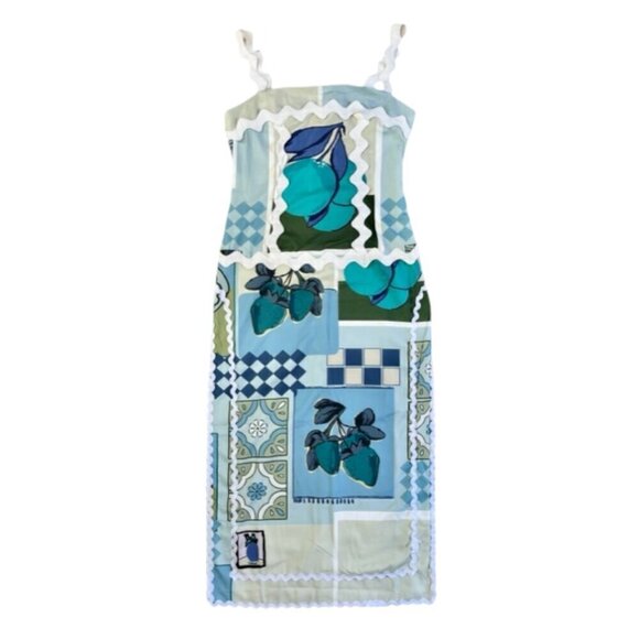 DALIA MACPHEE BLUE MULTI Ribbon Trim Tile Print Tuscany Maxi Dress - Picture 3 of 16